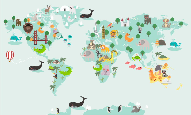 Nordisk turkisk worldmap vinyl vinyltæppe til børn - TenStickers