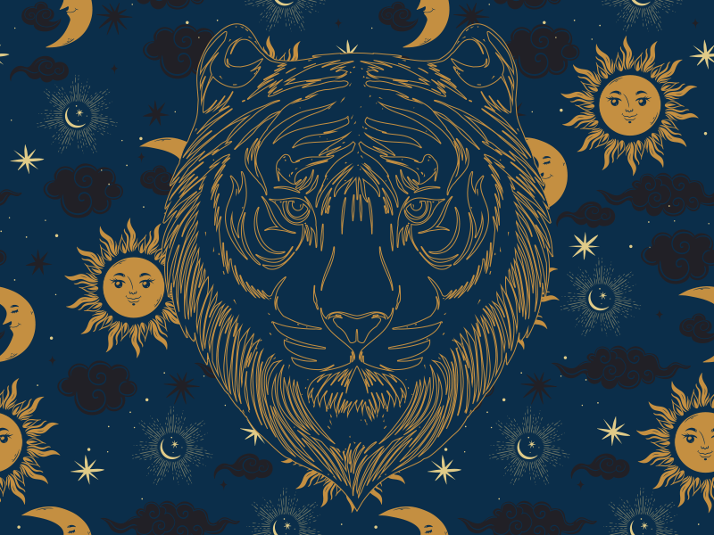 Tiger og sole vinyltæppe med dyreprint - TenStickers