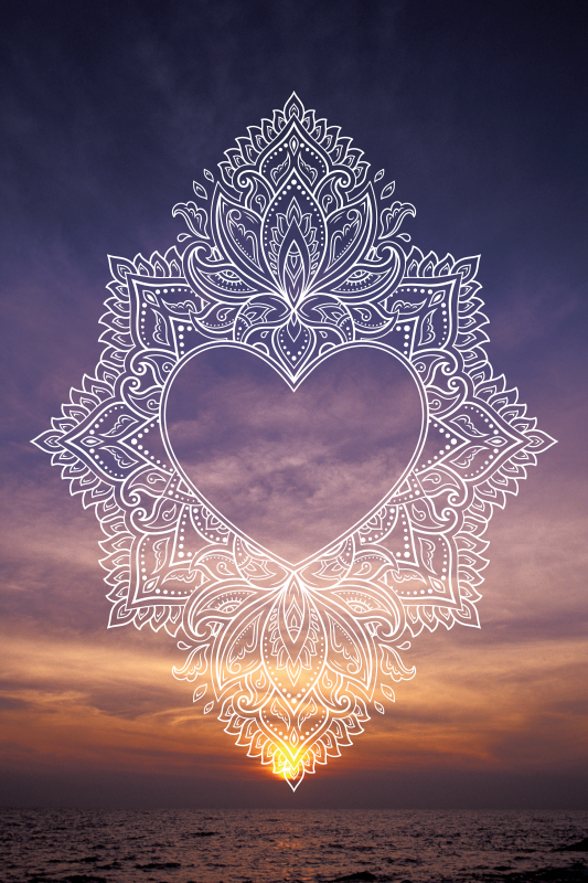 Elegant design med hjerte mandala vinyl tæppe - TenStickers