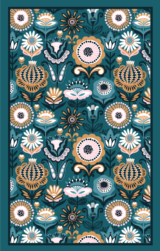 Blomsterblademønstre vinyltæppe til soveværelse - TenStickers