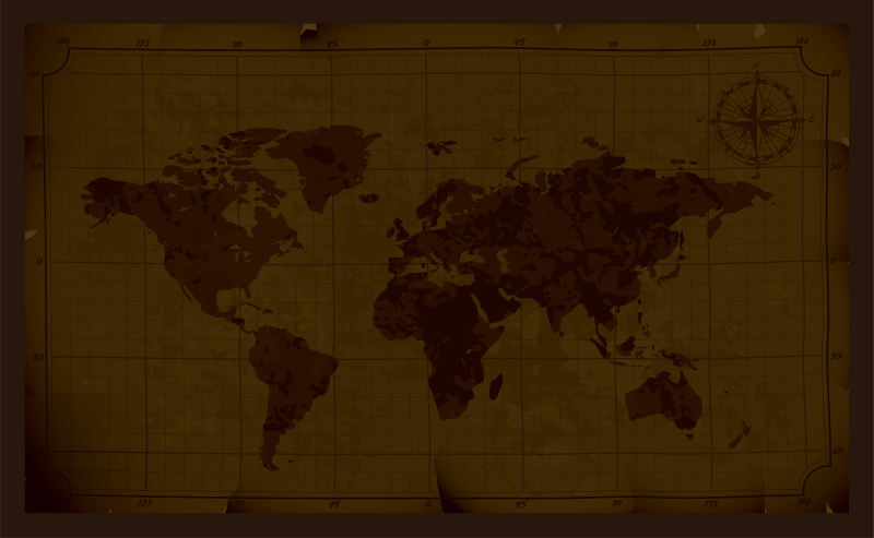 Antik brun design verdenskort vinyl tæppe - TenStickers
