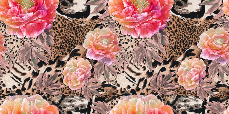 Blomster leopard hud dyreprint vinyl tæppe - TenStickers
