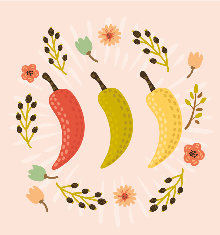 Vintage chili peper køkken gulvfliser - TenStickers