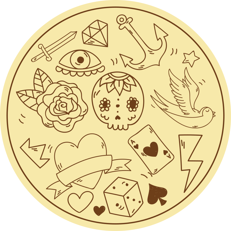 Tatoveringssymboler vinyl tæppe til teenagere - TenStickers