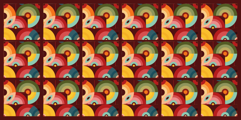 Retro farverige cirkulære former vintage vinyl tæppe - TenStickers