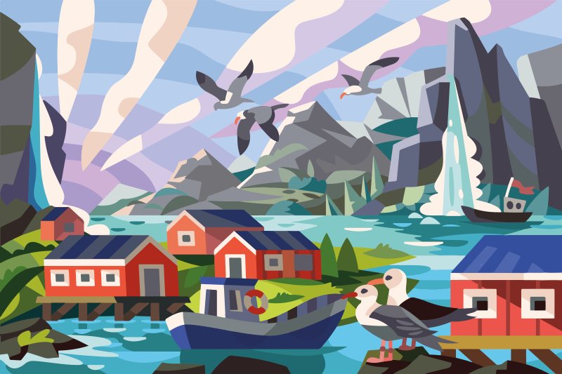 Norsk lille landsby med natur etnisk tæppe - TenStickers