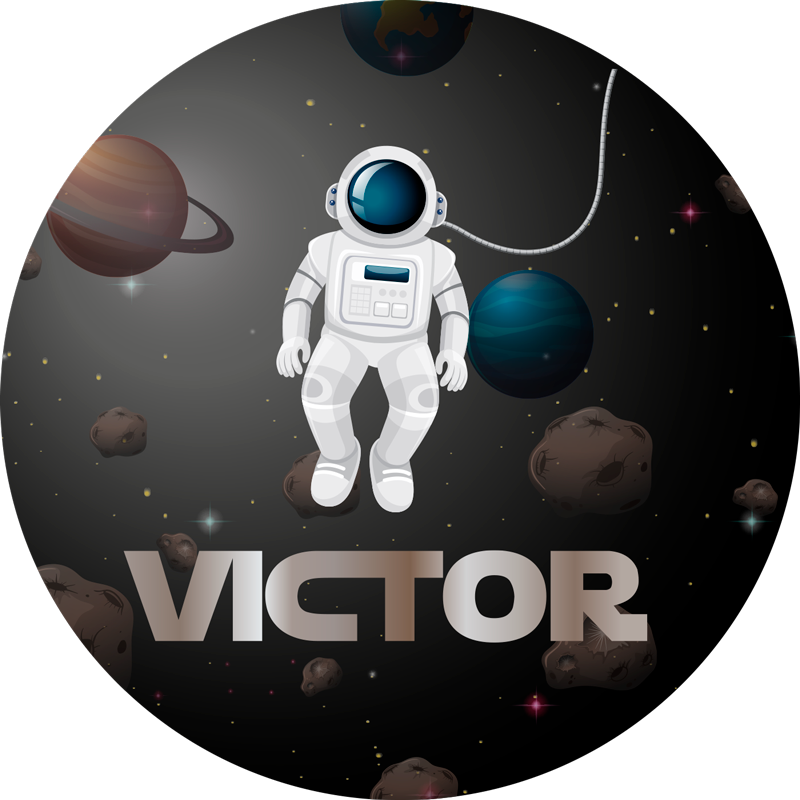 Univers-astronaut med navn vinyl tæppe - TenStickers