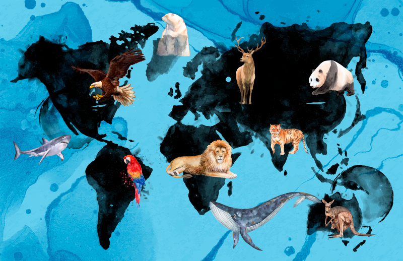 Blå og sort dyreliv vinyl tæppe - TenStickers