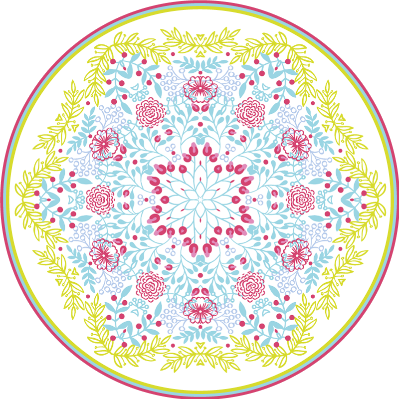 Botanisk blåt og lyserødt motiv mandala vinyl tæppe - TenStickers