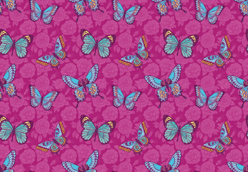 Sommerfuglemotiv Blomster og planter vinyltæppe - TenStickers