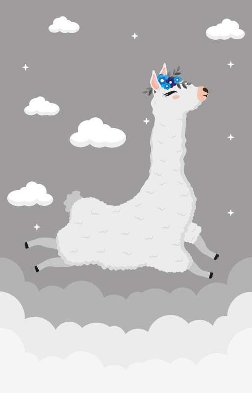 Livlig lama-fantasi tæppe til børneværelse - TenStickers