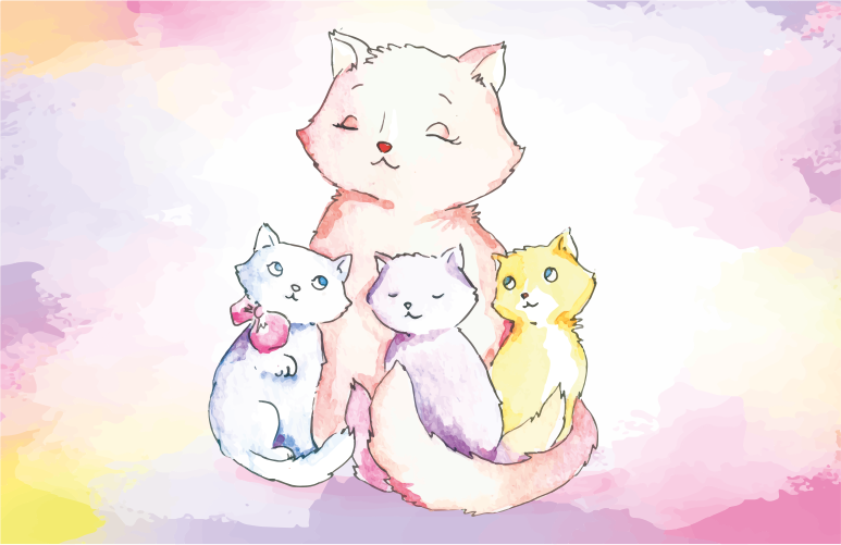 Sød kattefamilie vinyltæpper til babyværelse - TenStickers