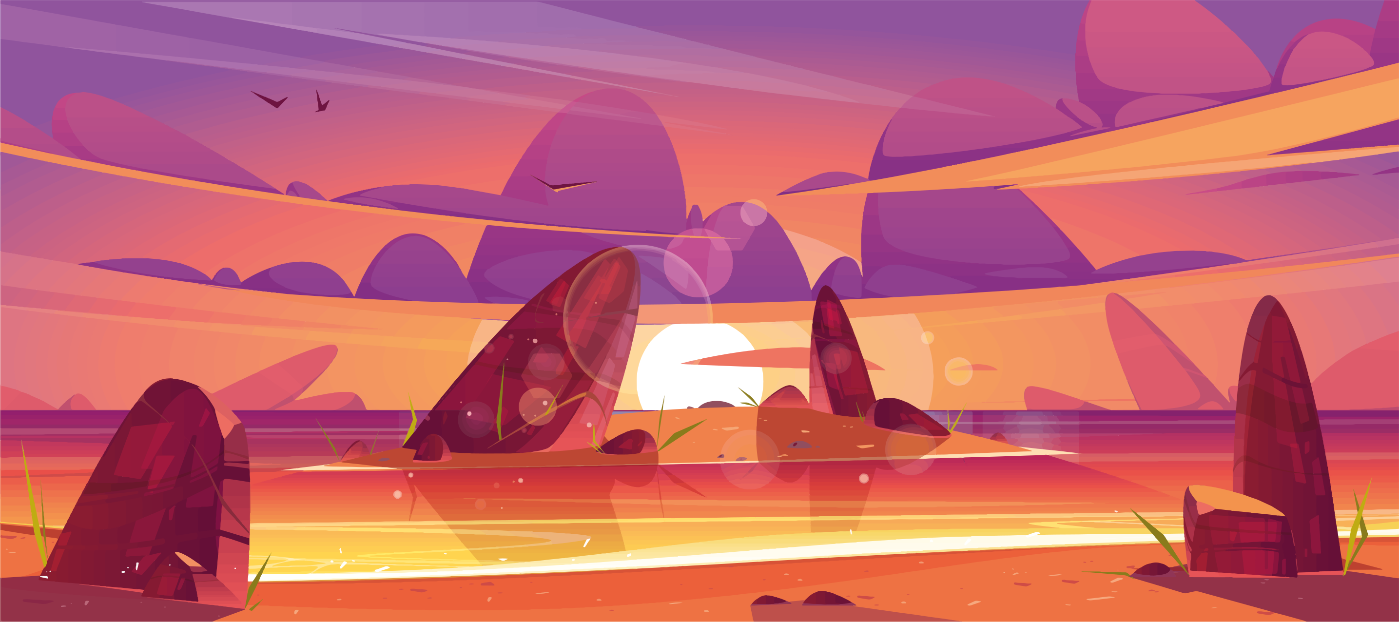 Tegneserie strand og hav natur vinyl tæppe - TenStickers