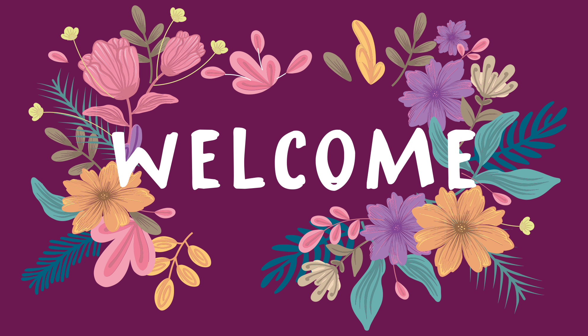 Blomsteragtig velkomstskilt vinyltæppe til entre - TenStickers