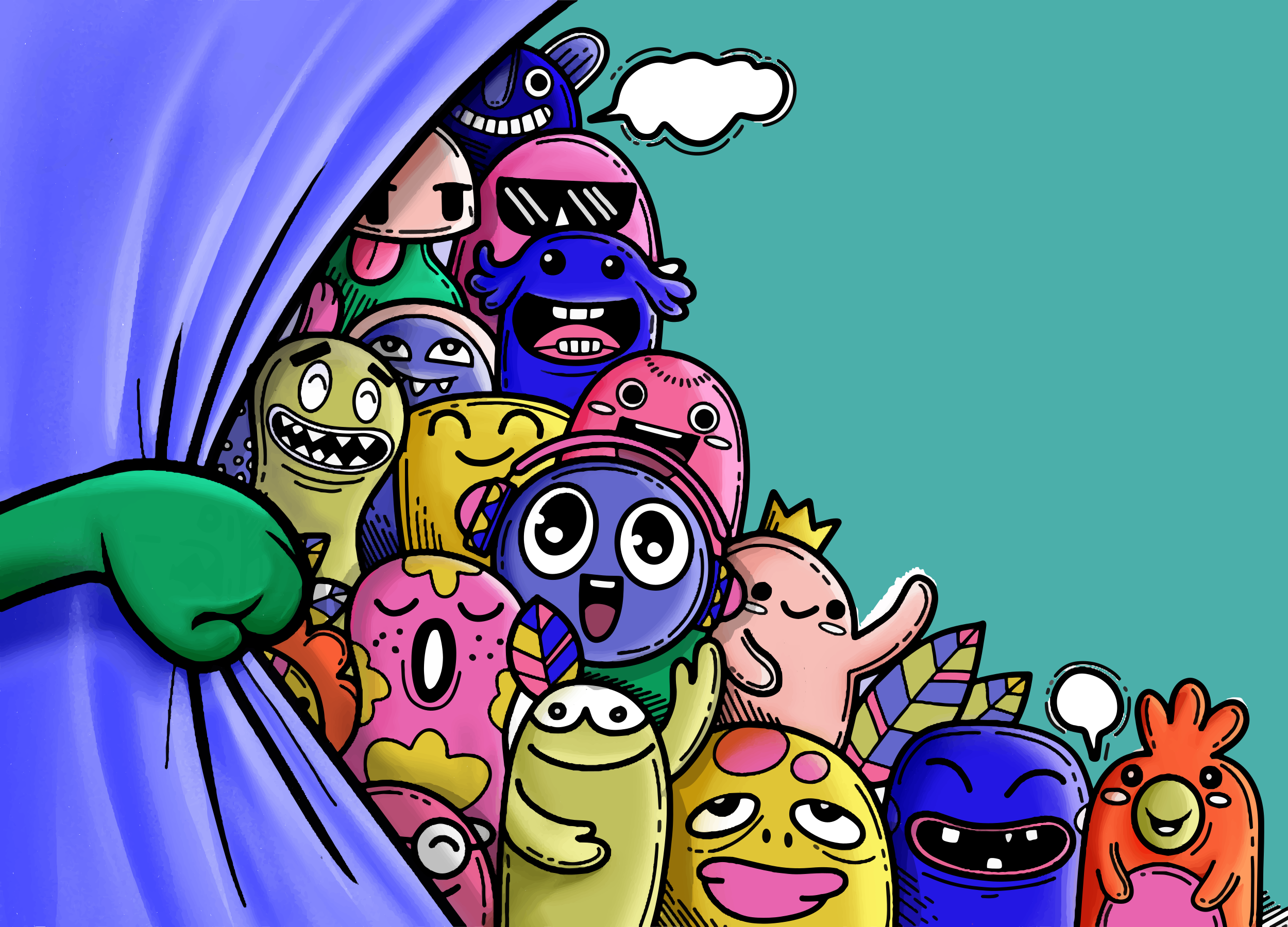 Farverige monsterfigurer vinyl tæppe - TenStickers