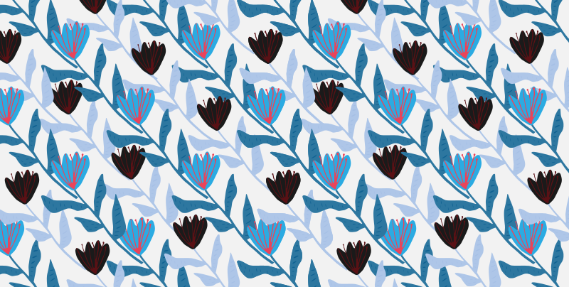 Blå og sort illustrerede tulipaner blomster tæppe - TenStickers