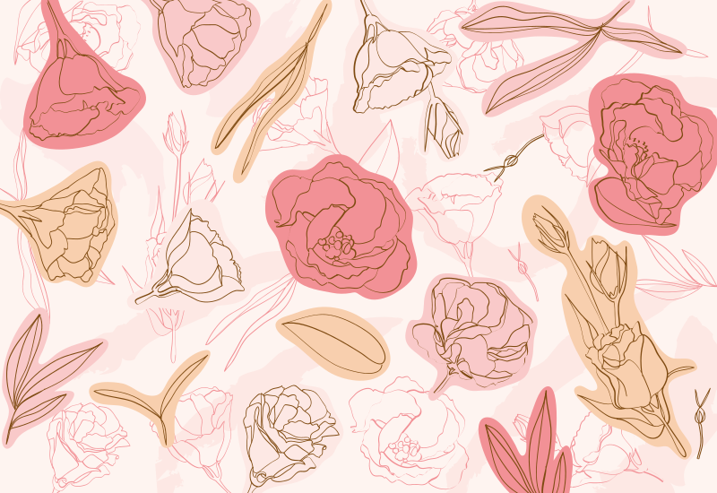 Botanisk omridsstil Blomster og planter vinyltæppe - TenStickers