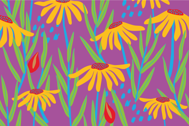 Lilla botanisk arrangement Blomster og planter vinyltæppe - TenStickers