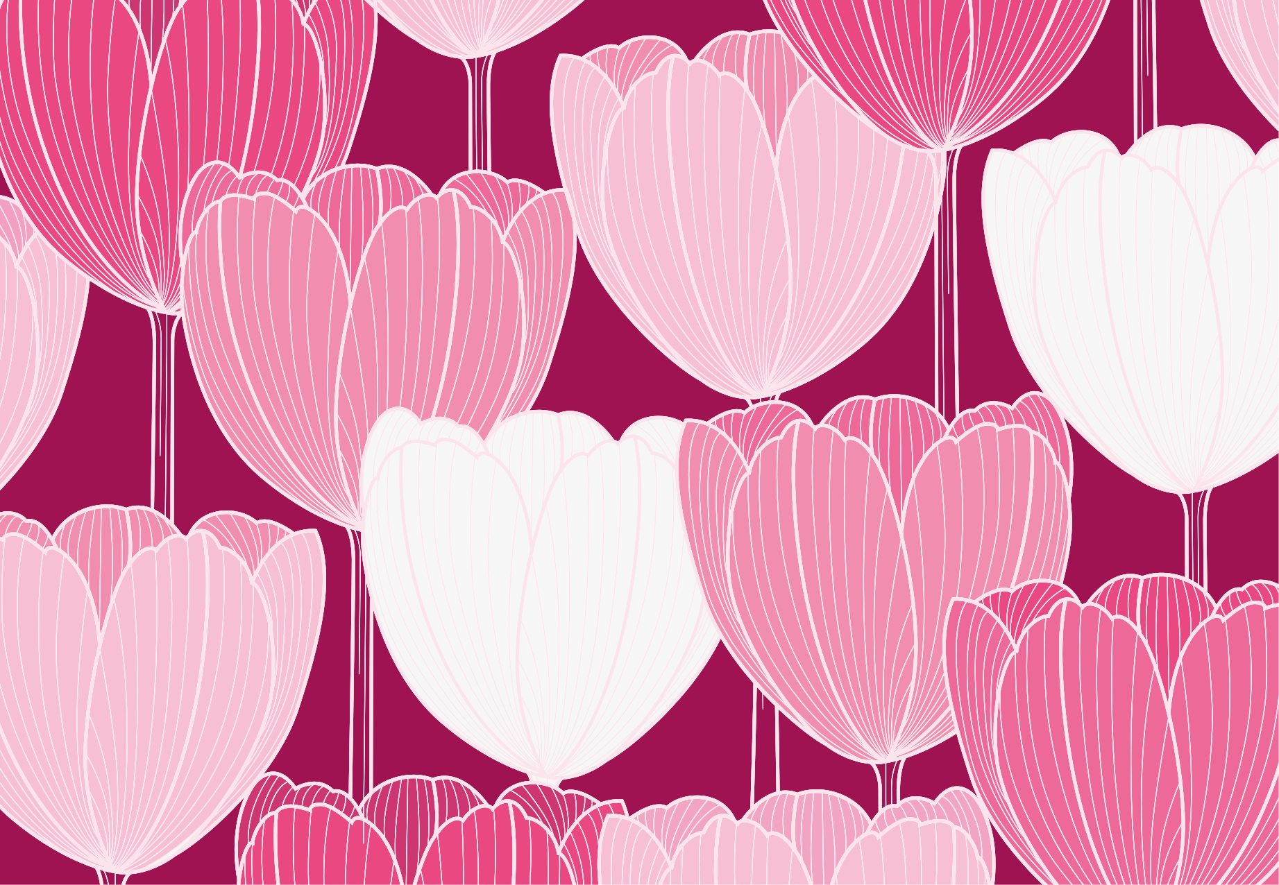 Lyserøde tulipanelementer Blomster og planter vinyltæppe - TenStickers