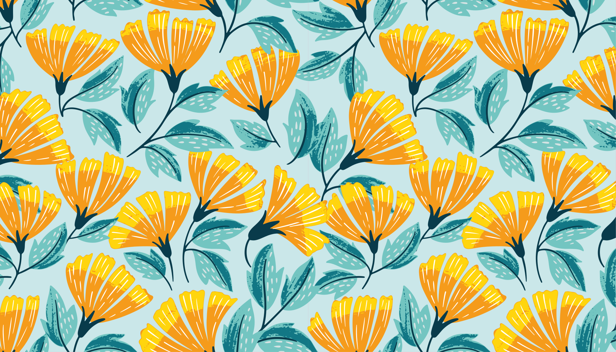 Livligt botanisk motiv Blomster og planter vinyltæppe - TenStickers