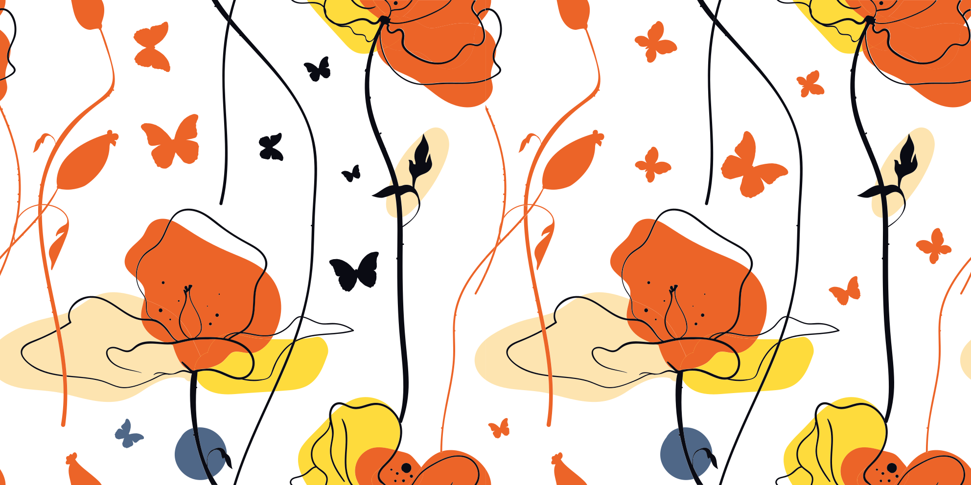 Blomster og planter vinyltæppe med minimalistisk mønster - TenStickers