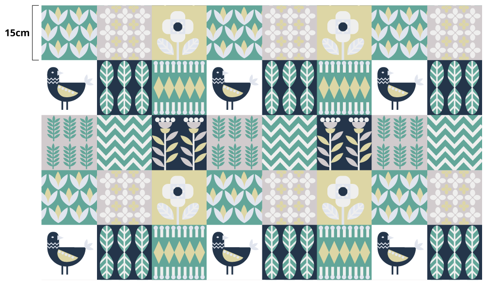 Farverigt fuglemønster vinyl tæppe med fliseeffekt - TenStickers
