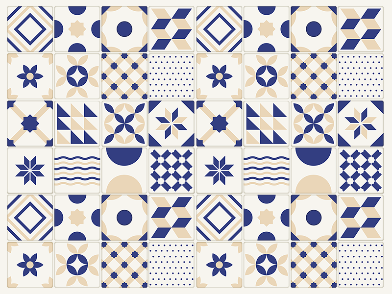 Geometrisk mønster vinyl tæppe med fliseeffekt - TenStickers