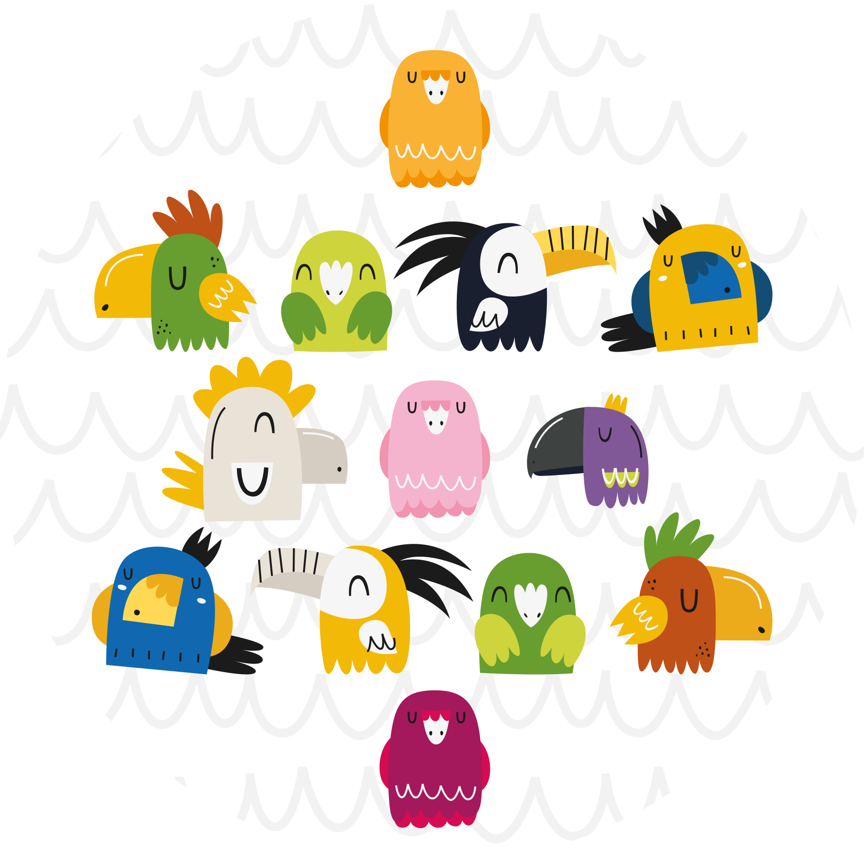 Farverige fugleansigter tæppe til børneværelse - TenStickers