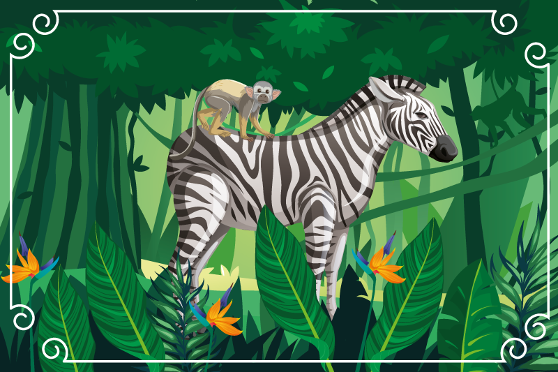 Giraf zebra og abe vinyl dyretæppe - TenStickers