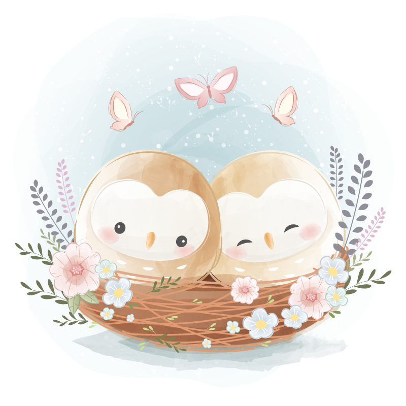 Par ugle rede vinyltæppe til soveværelse - TenStickers