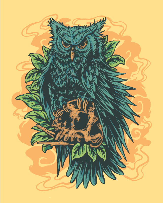 Mystisk uglekunst vinyltæppe med dyreprint - TenStickers