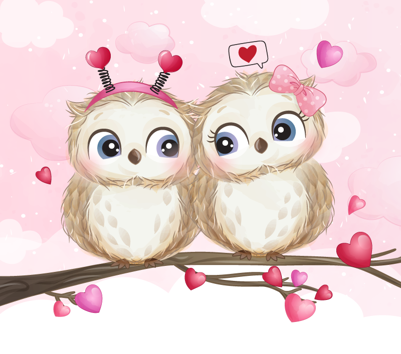 Sødt uglepar vinyltæppe til soveværelse - TenStickers