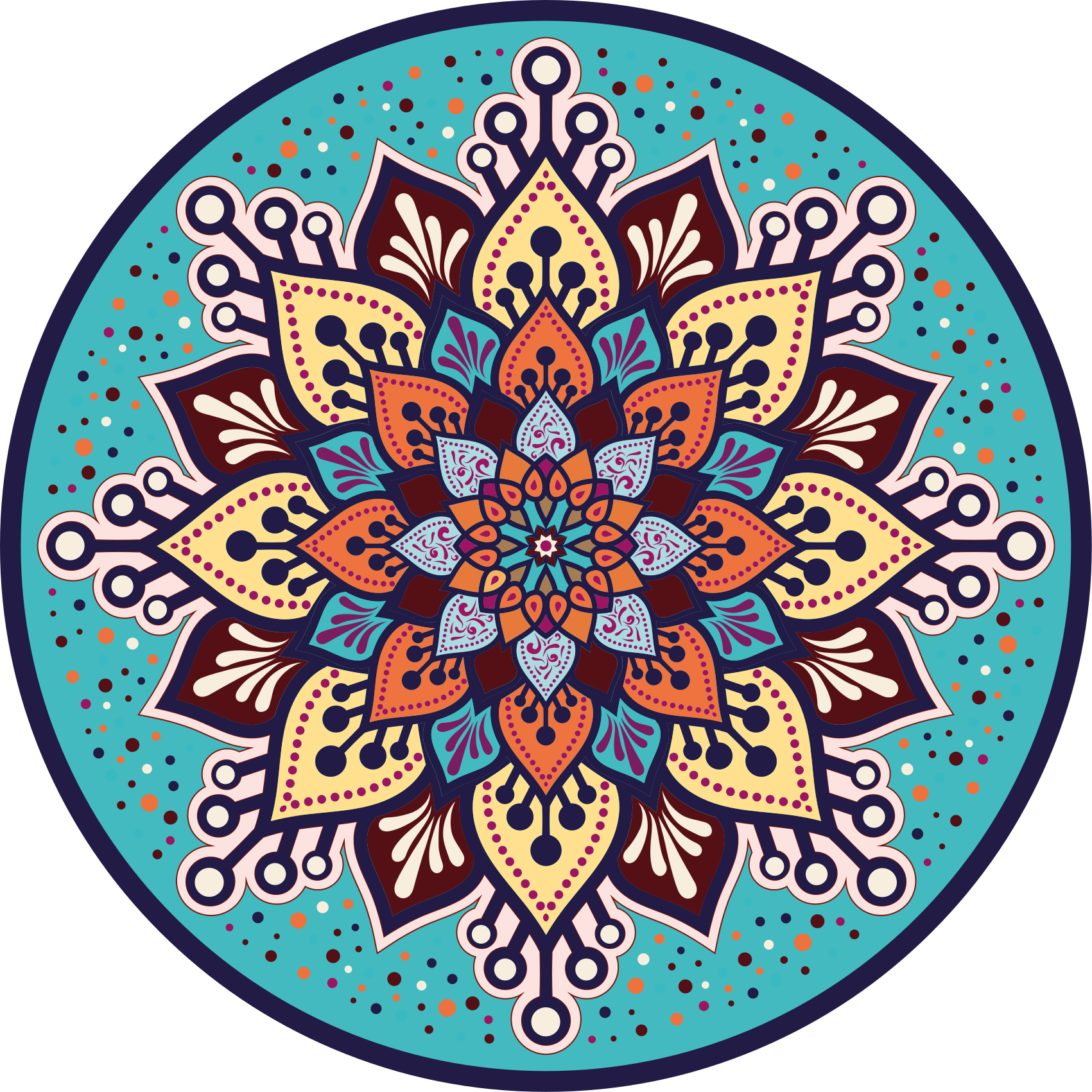 Blå og orange solform mandala vinyl tæppe - TenStickers