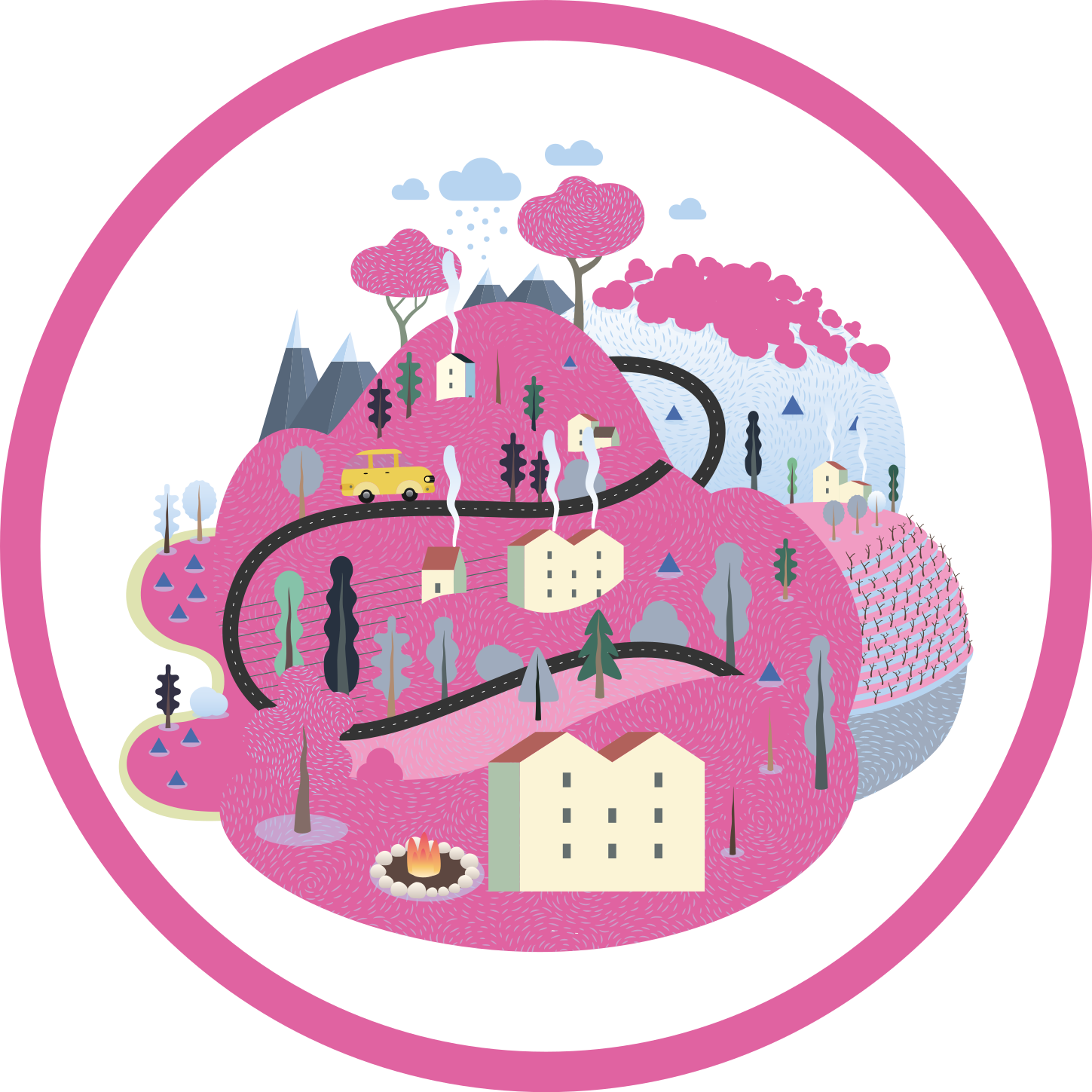 Farverig landsbyscene vej vinyl tæppe - TenStickers