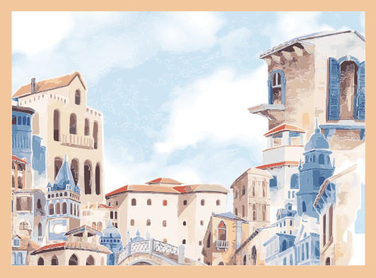 Kystnære bybillede vinyltæppe til soveværelse - TenStickers