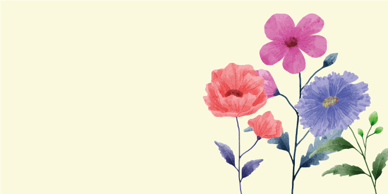 Blomster og planter vinyltæppe i livlig botanisk komposition - TenStickers