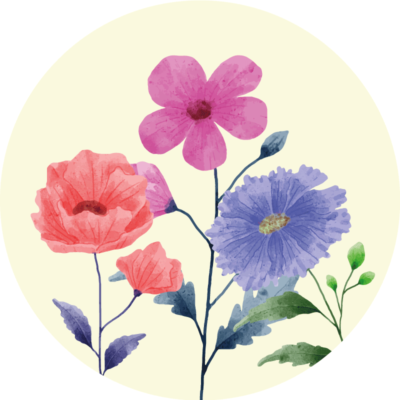 Livlig blomsterkomposition rundt vinyltæppe - TenStickers