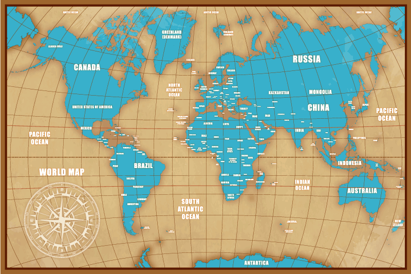 Blåt design med lande verdenskort vinyl tæppe - TenStickers