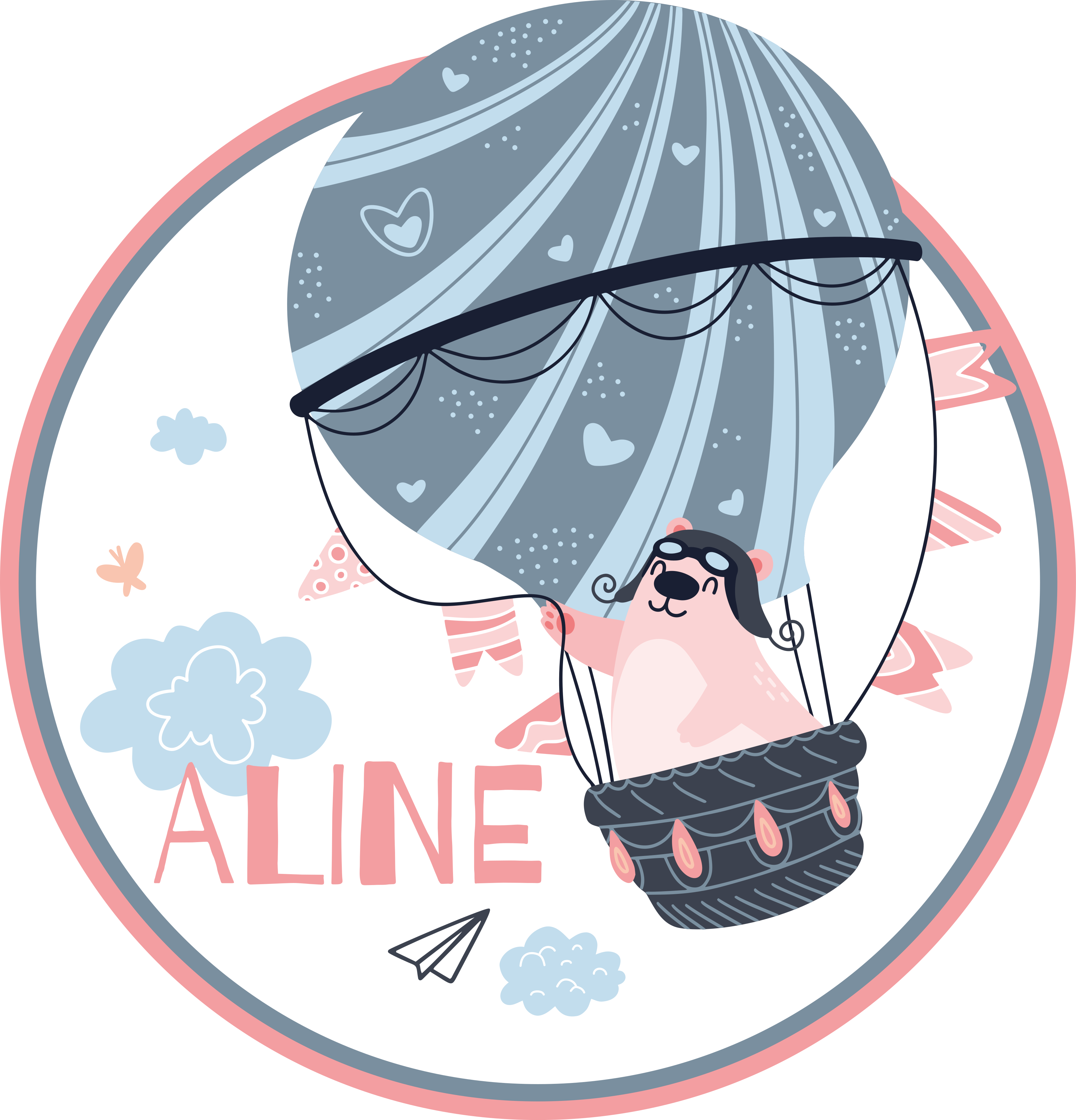 Varmluftballon vinyl tæppe med navn - TenStickers