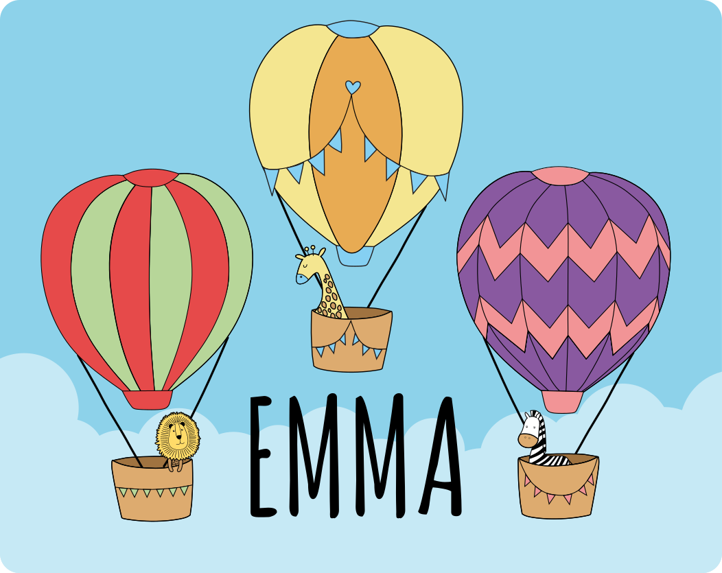 Farverige varme lufte vinyl tæppe med navn - TenStickers