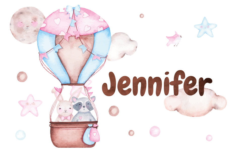 Varmluftballonflyvning vinyl tæppe med navn - TenStickers