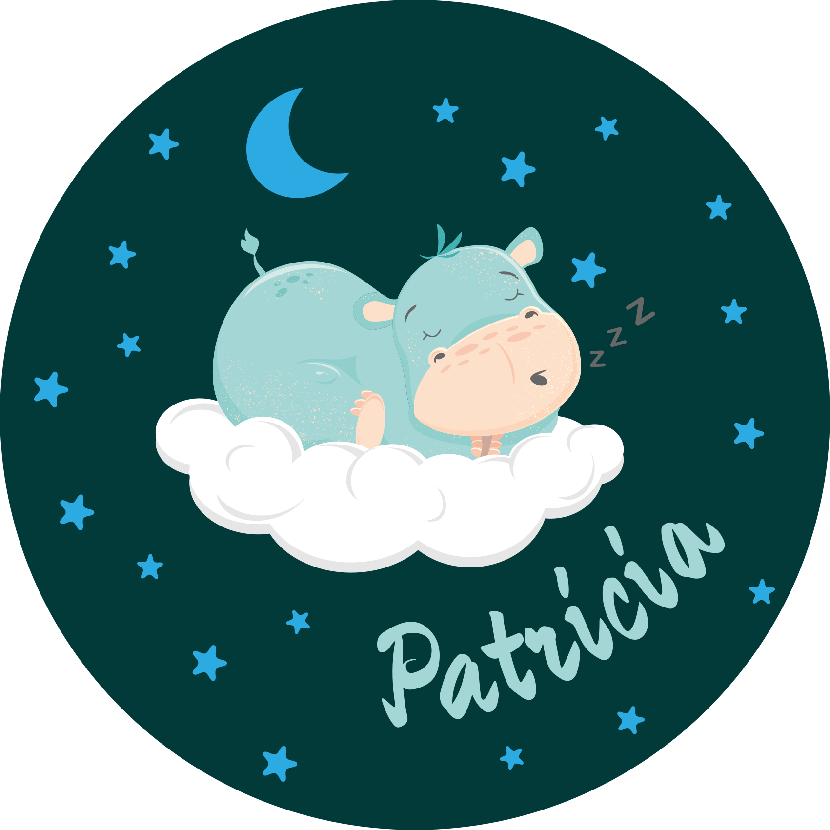 Søvnig flodhest med navn vinyltæpper til babyværelse - TenStickers