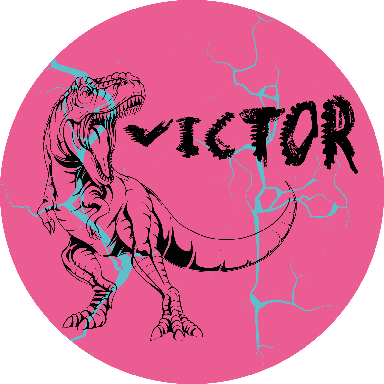 Lyserød t-rex med navn vinyl tæppe - TenStickers
