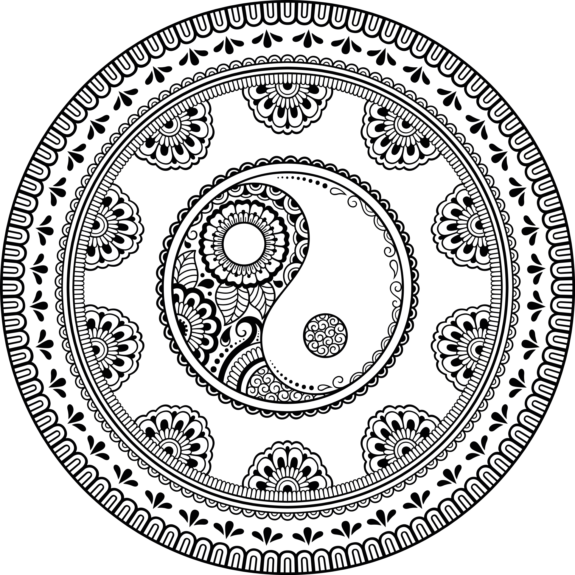 Gråt rundt element mandala vinyl tæppe - TenStickers