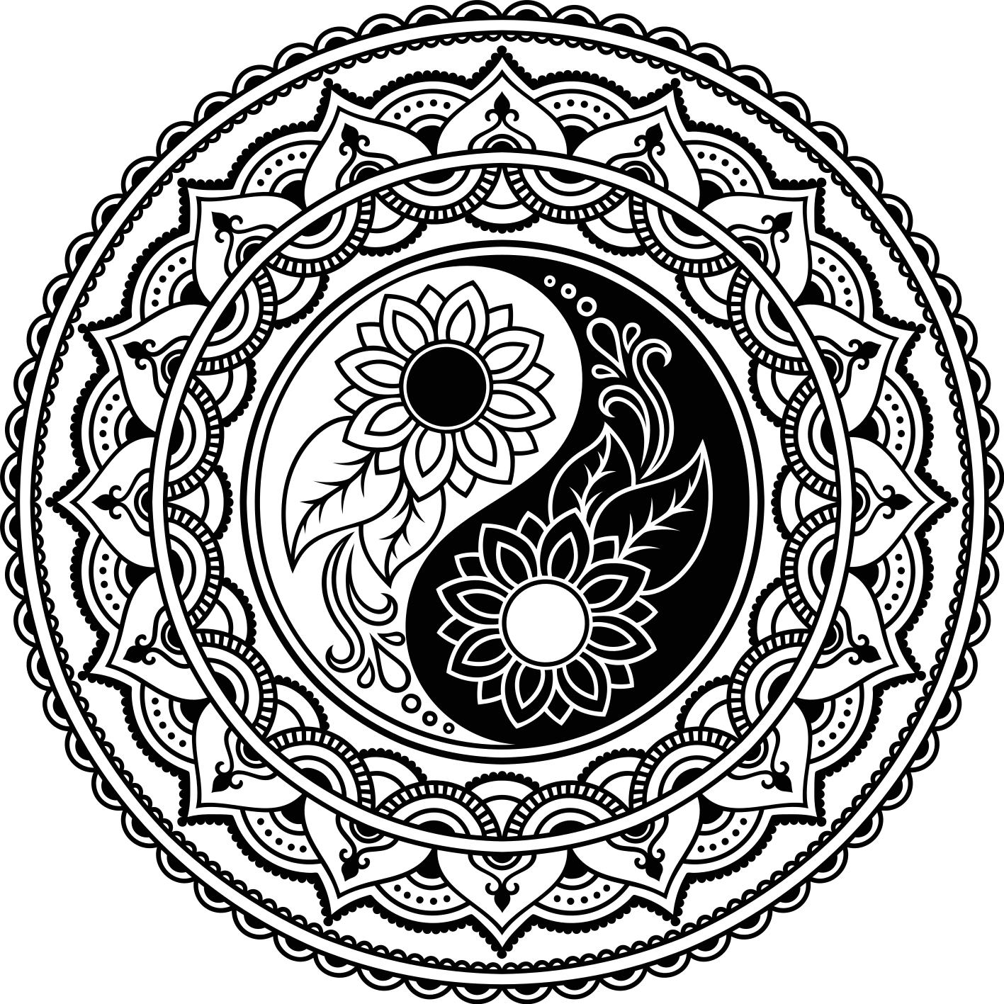 Yin yang solsikker mandala vinyl tæppe - TenStickers