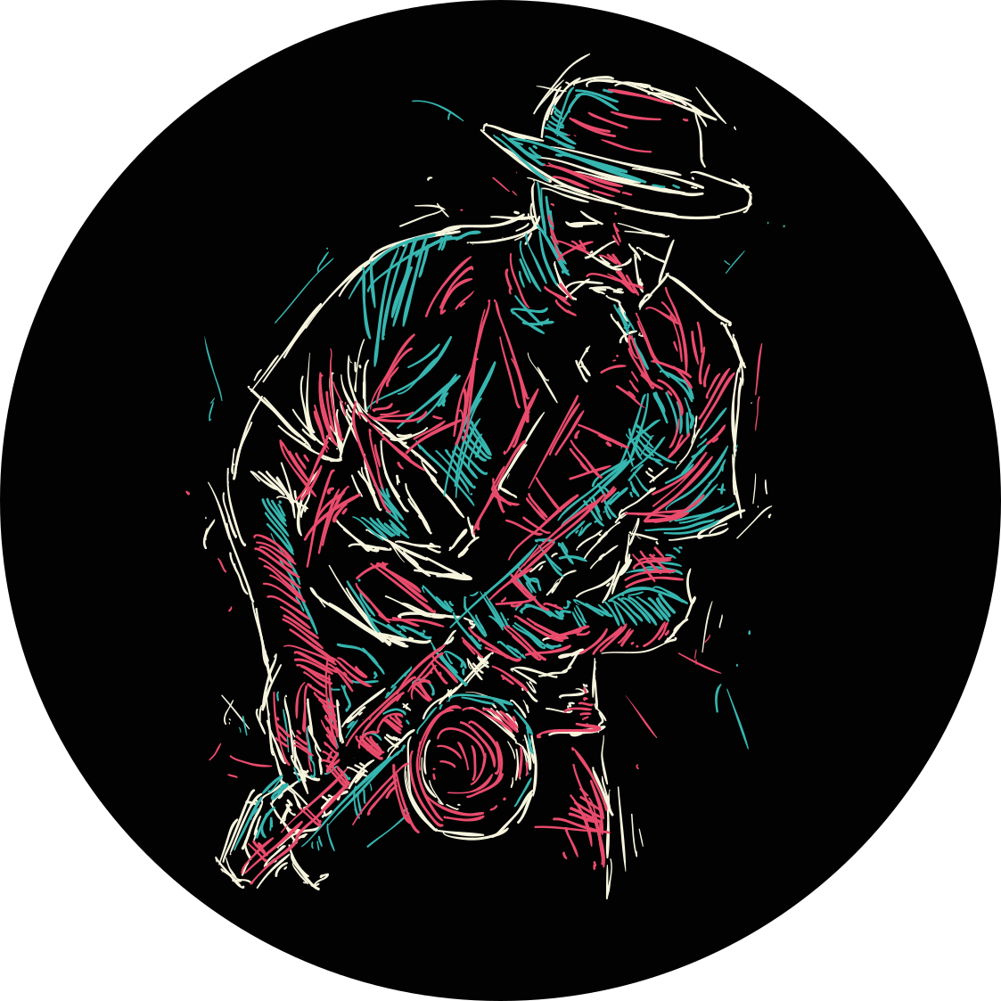 Jazzmusikerens optræden rundt vinyltæppe - TenStickers