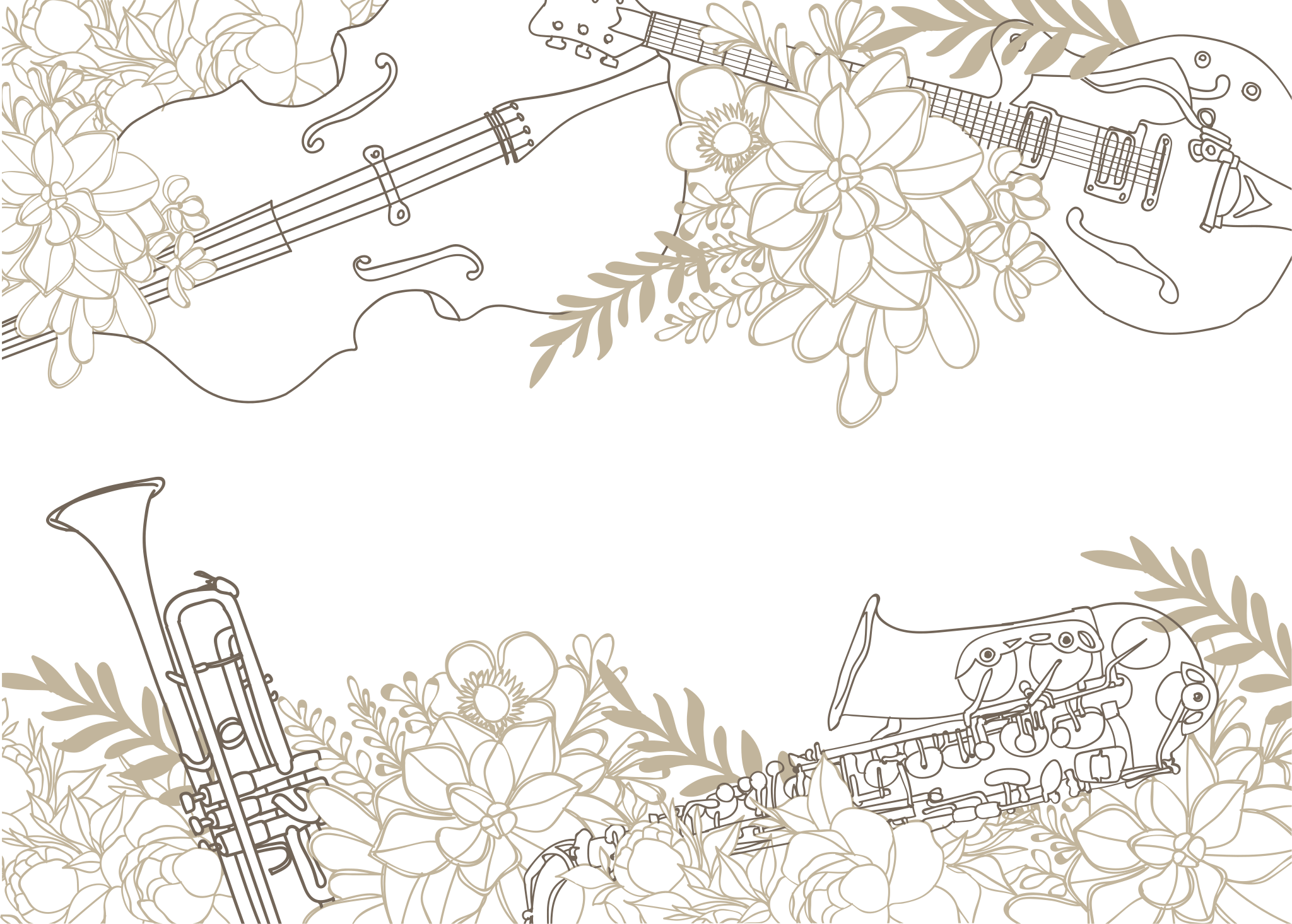 Musikinstrument i blomster soveværelsestæppe - TenStickers