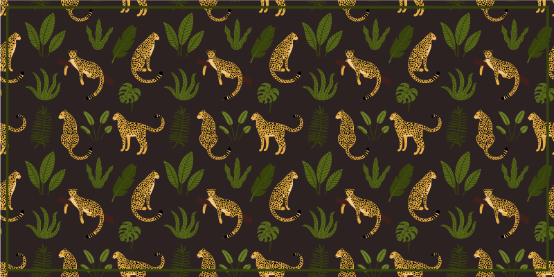Mørkt botanisk vildtæppe med leopardmønster - TenStickers
