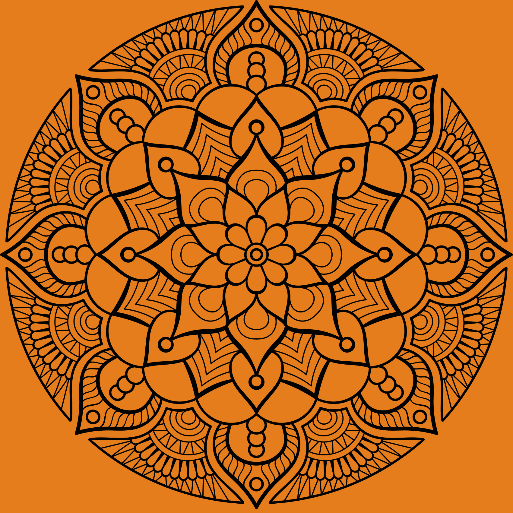 Mandala vinyl tæppe med orange mandala mønster - TenStickers