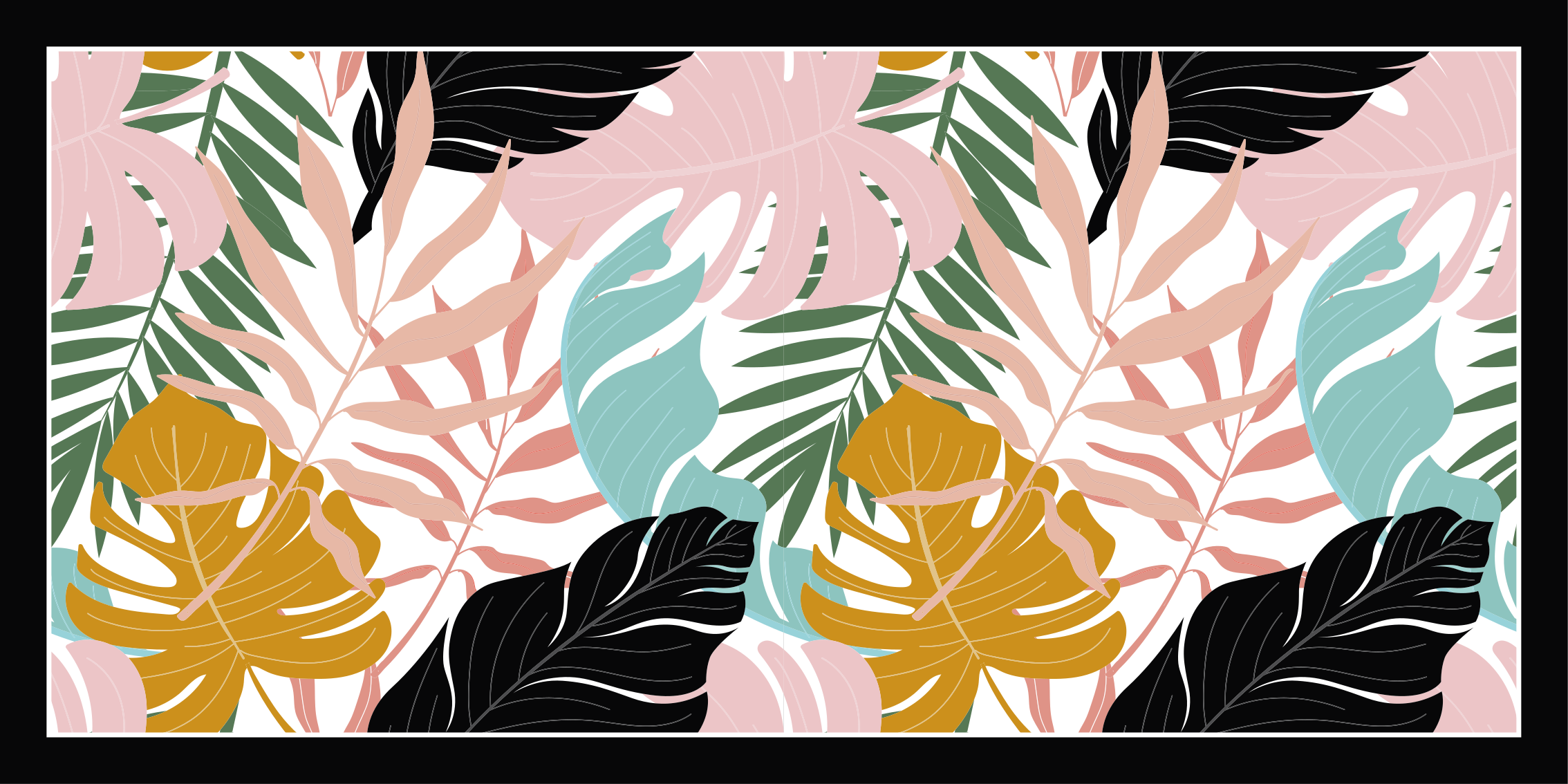 Tropisk bladpalet natur vinyl tæppe - TenStickers